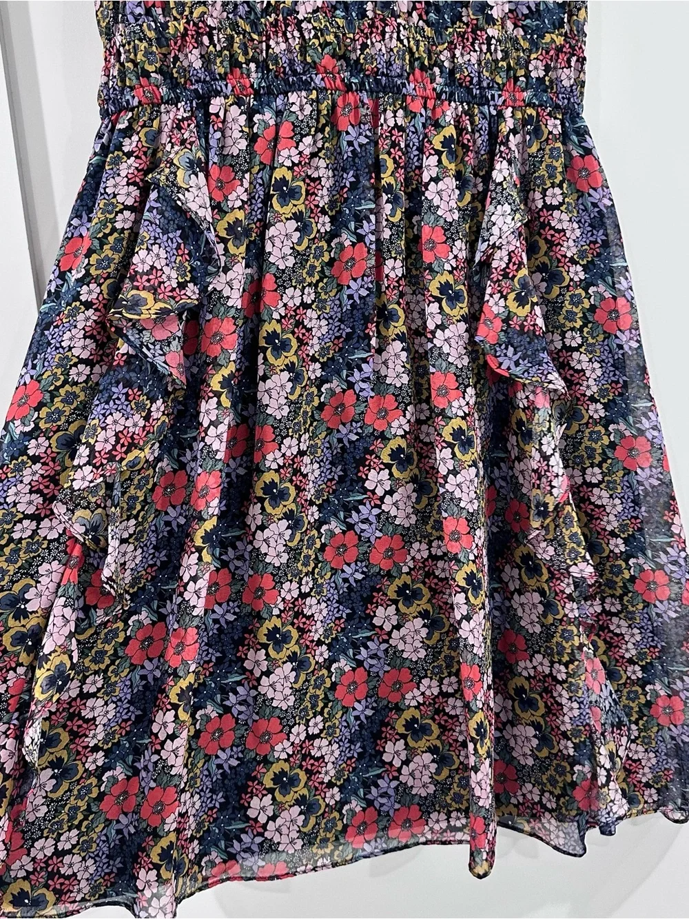 Shoshanna Amora silk floral ruffle lightweight dress multicolor red purple sz 2